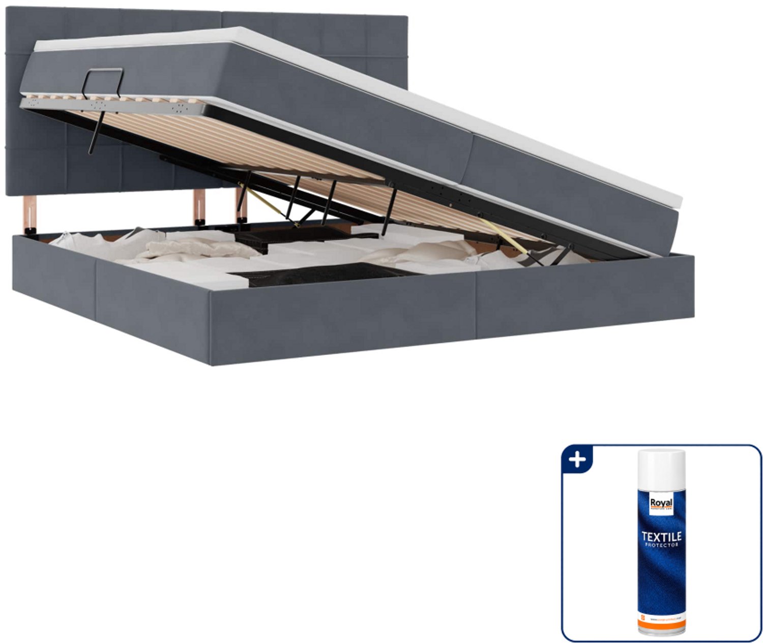 vidaXL LED opslagbed - 200 x 200 cm - fluweel - donkergrijs - Inclusief textielbeschermer 500 ml Turquoise