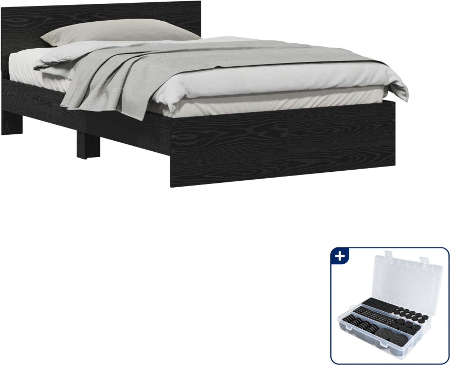 vidaXL bedframe - 120 x 190 cm - bewerkt hout - zwart eiken - Inclusief antikrasvilt 177-delig Groen