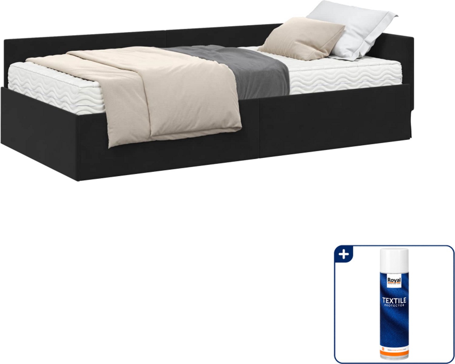 vidaXL hoekbedframe met matras - 100 x 200 cm - fluweel - zwart - Inclusief textielbeschermer 500 ml