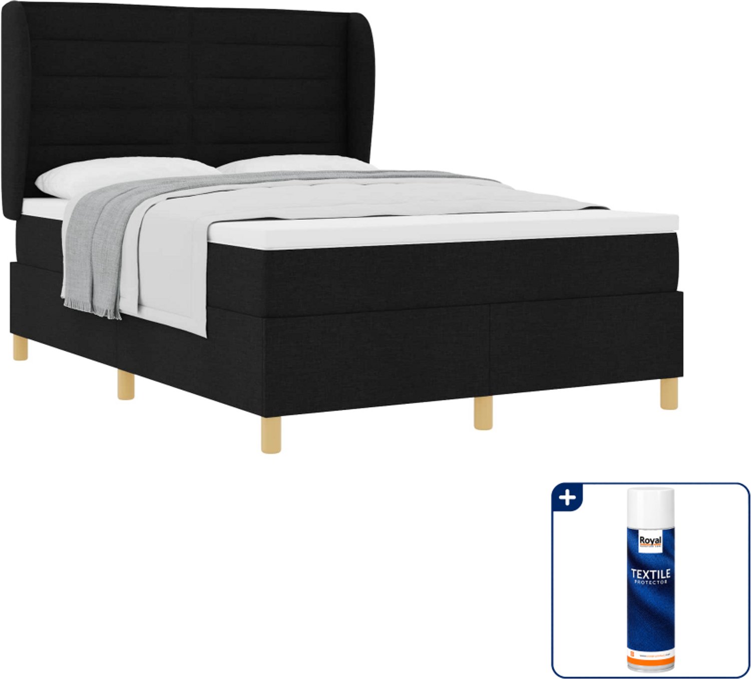 vidaXL boxspringbed Queensize - 200 x 160 cm - zwart - Inclusief textielbeschermer 500 ml