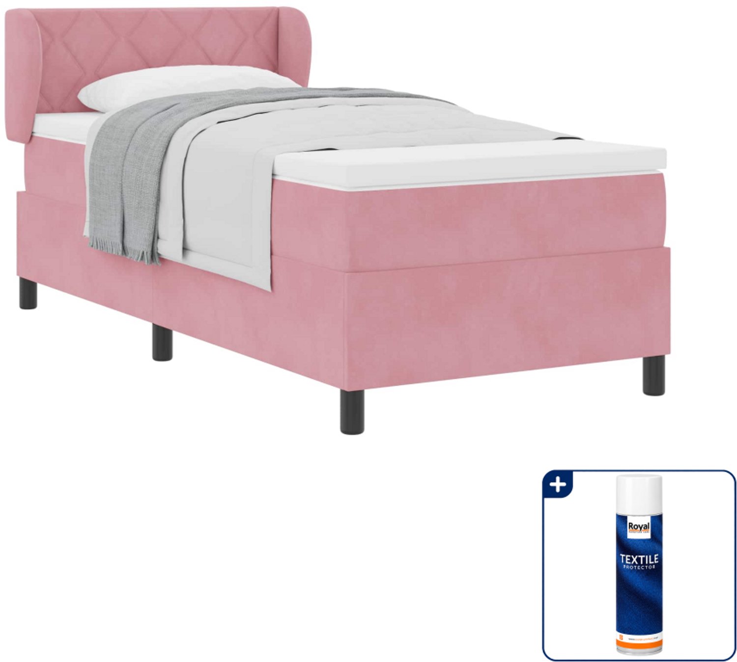 vidaXL boxspringbed - 90 x 190 cm - fluweel - roze - Inclusief textielbeschermer 500 ml
