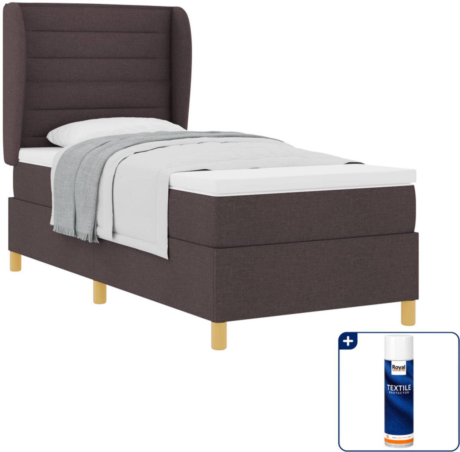 vidaXL Boxspringbed - 80 x 200 cm - stof - donkerbruin - Inclusief textielbeschermer 500 ml
