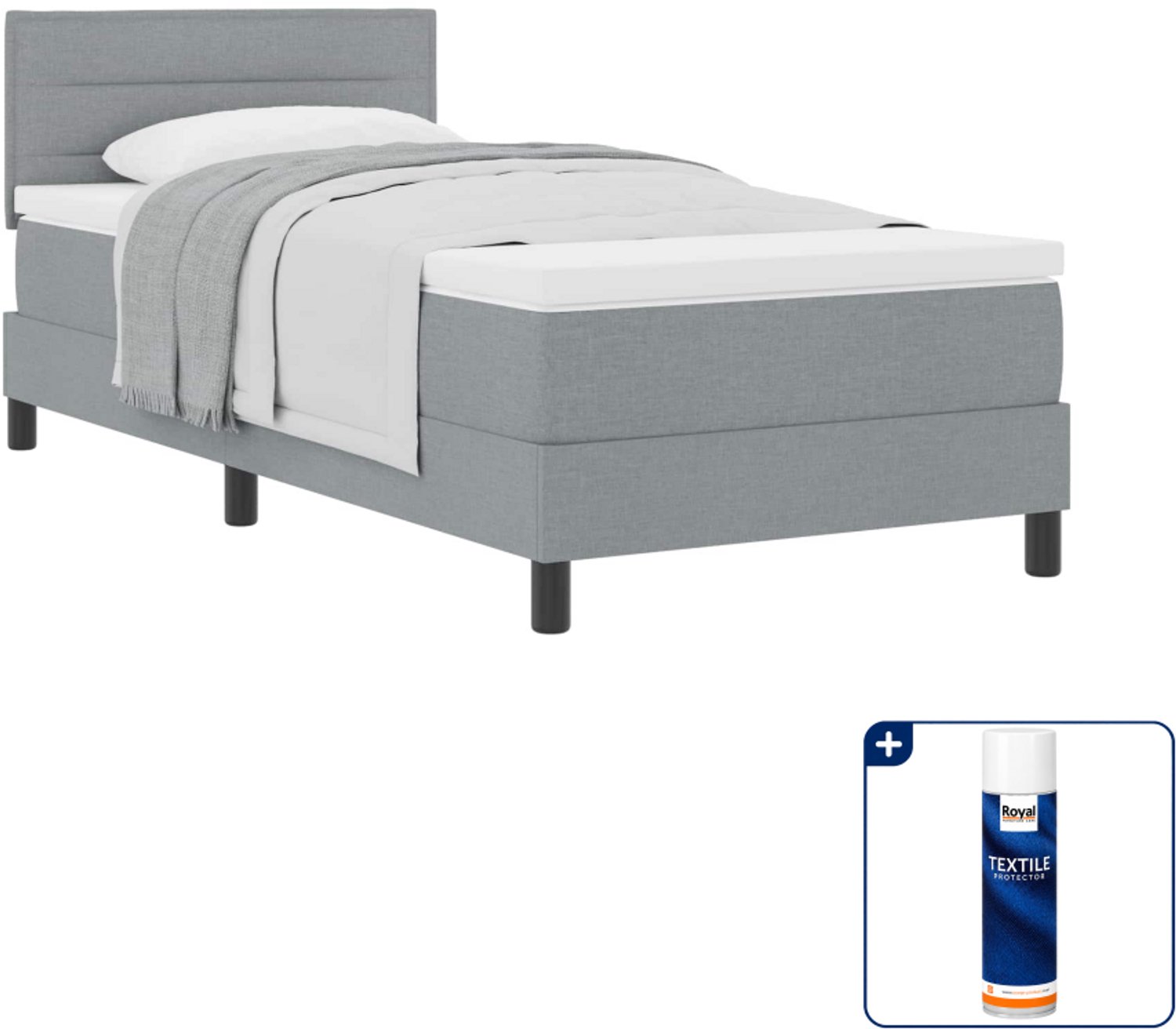 vidaXL boxspringbed - 100 x 200 cm - stof - lichtgrijs - Inclusief textielbeschermer 500 ml