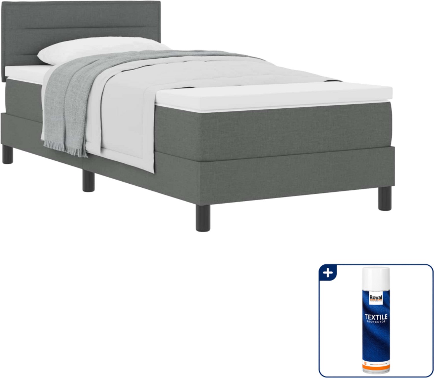 vidaXL Boxspringbed - 100 x 200 cm - stof - donkergrijs - Inclusief textielbeschermer 500 ml