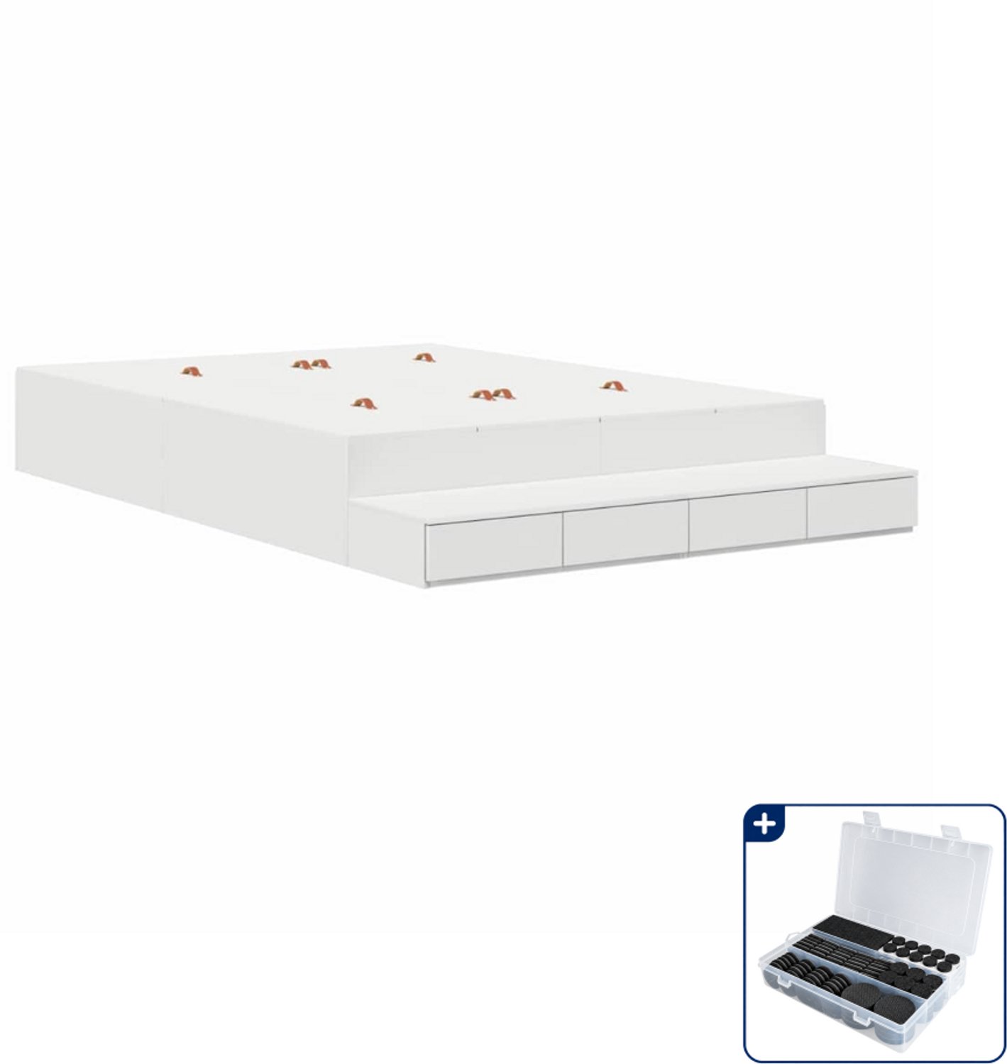 vidaXL opbergbedframe - 135 x 190 cm - wit - Inclusief antikrasvilt 177-delig