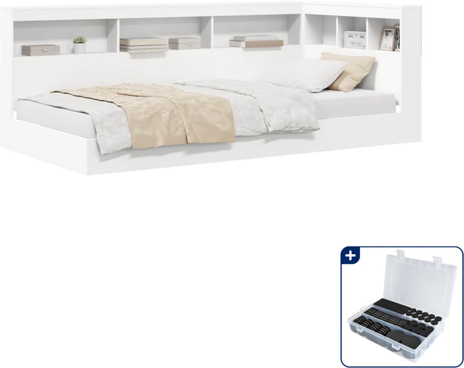 vidaXL boekenkast bed - 90 x 190 cm - bewerkt hout - wit - Inclusief antikrasvilt 177-delig