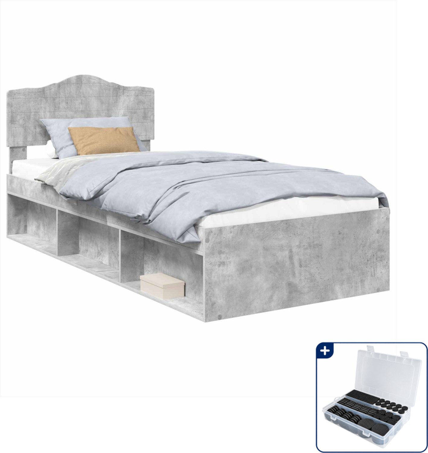 vidaXL bedframe - 75 x 190 cm - massief grenenhout - grijs - Inclusief antikrasvilt 177-delig
