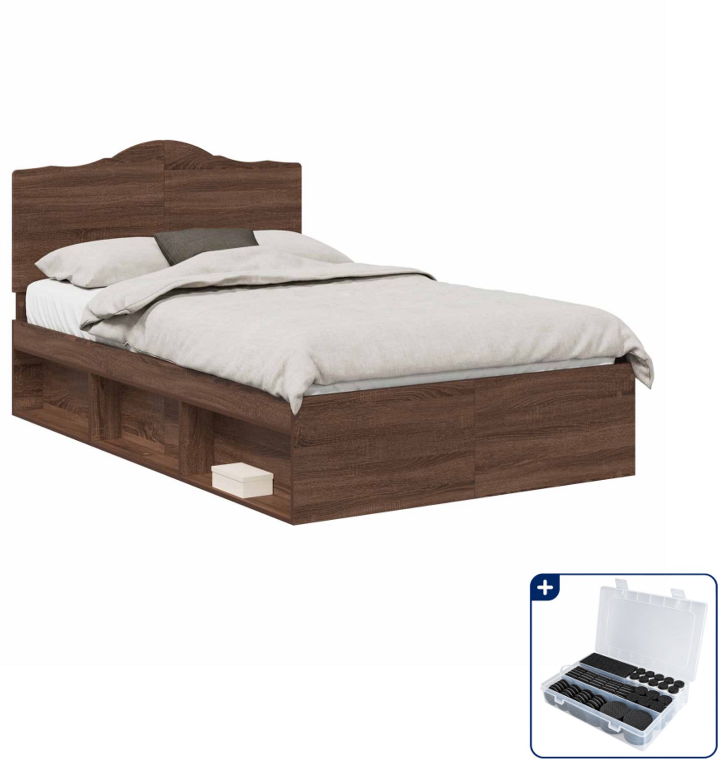 vidaXL bedframe - 120 x 200 cm - bewerkt hout - bruin eiken - Inclusief antikrasvilt 177-delig