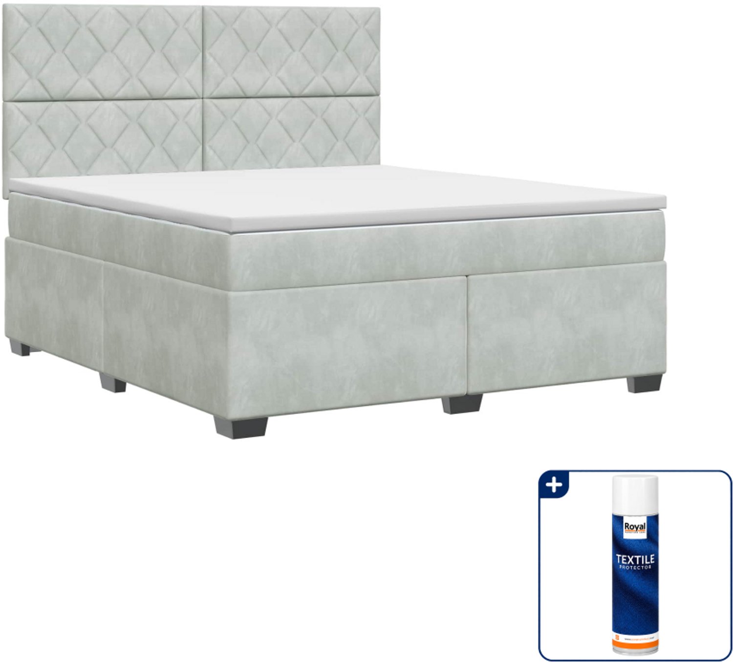 vidaXL boxspringbed Kingsize - 180 x 200 cm - lichtgrijs - Inclusief textielbeschermer 500 ml