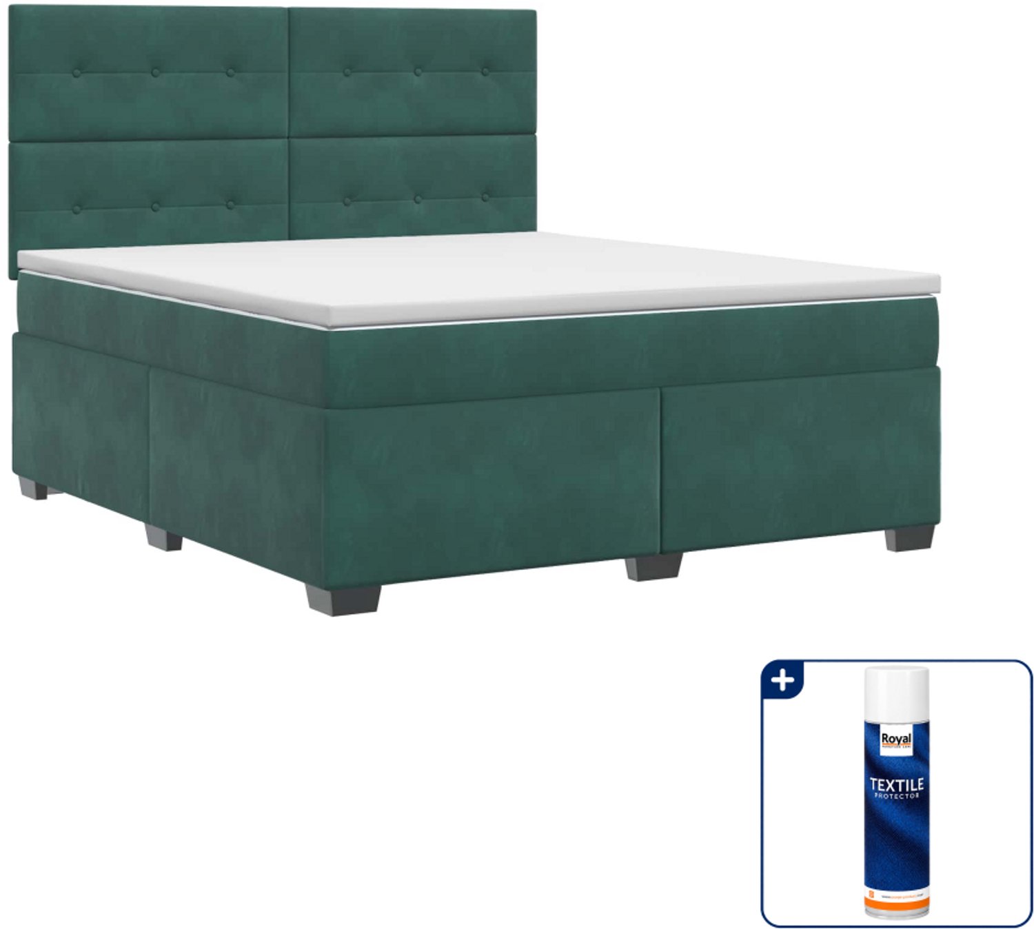 vidaXL boxspringbed - queensize - 160 x 200 cm - donkergroen - Inclusief textielbeschermer 500 ml