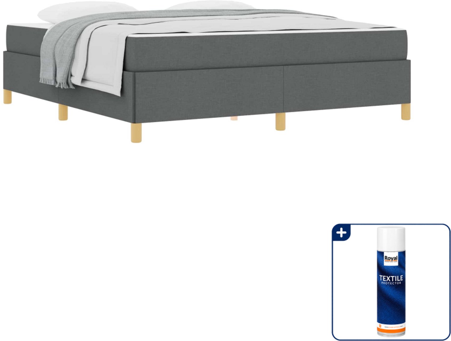 vidaXL Bedframe - Kingsize - 180 x 200 cm - donkergrijs - Inclusief textielbeschermer 500 ml Lichtgrijs