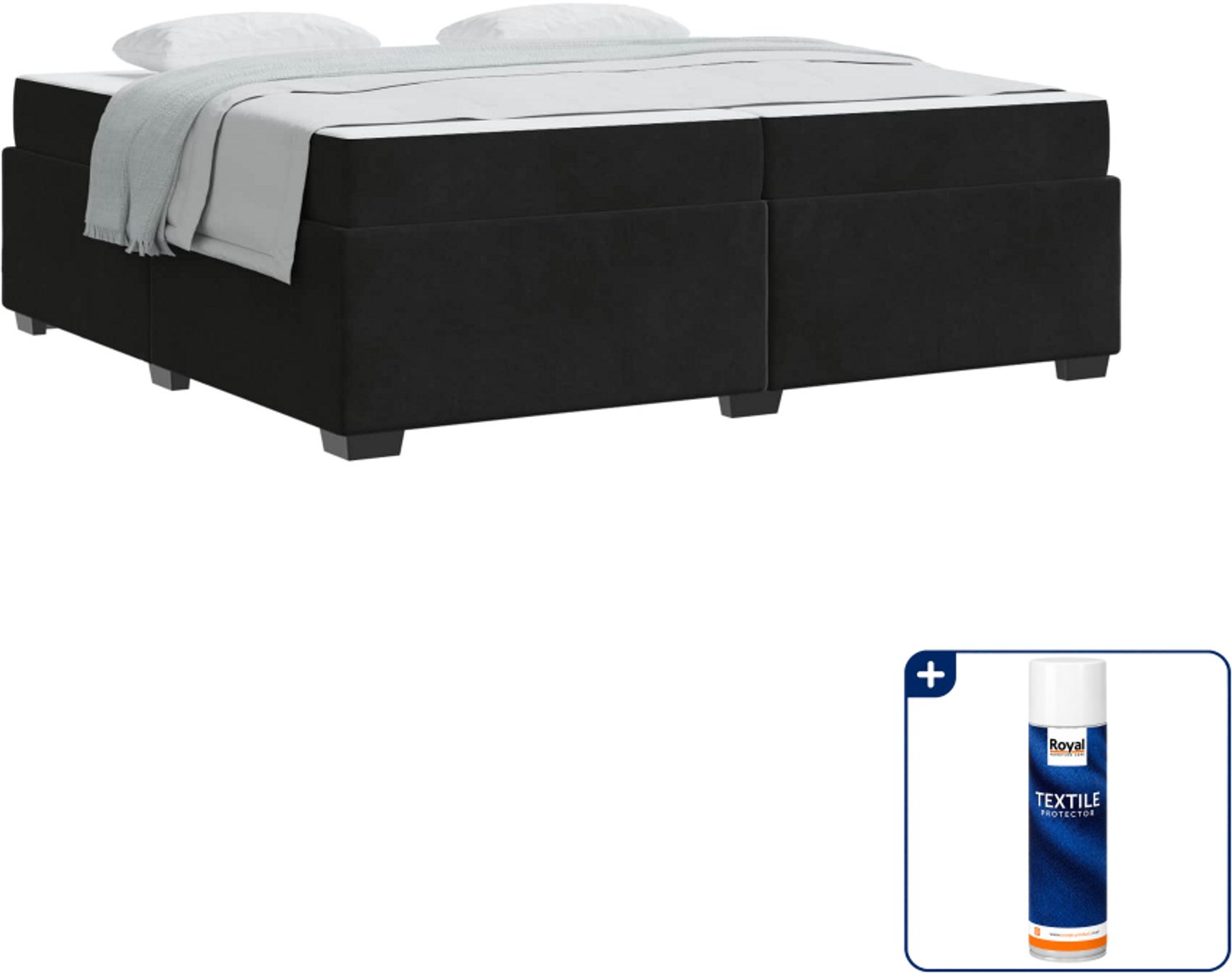 vidaXL bed met matras - 200 x 200 cm - stof - zwart - Inclusief textielbeschermer 500 ml