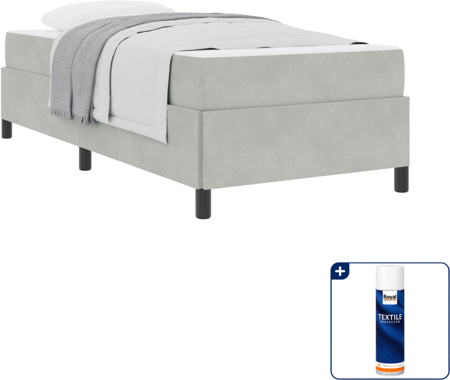 vidaXL bed met matras - 90 x 200 cm - bewerkt hout - lichtgrijs - Inclusief textielbeschermer 500 ml Bruin