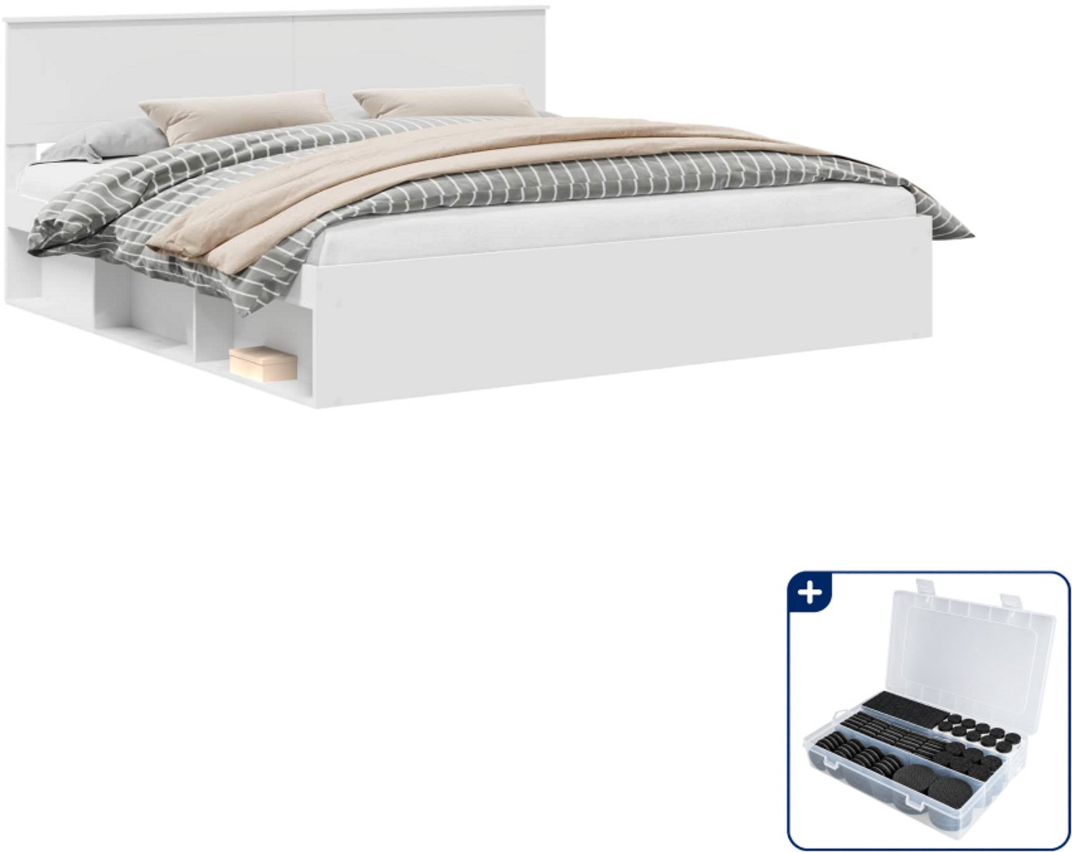 vidaXL bedframe met hoofdeinde - 200 x 200 cm - wit - Inclusief antikrasvilt 177-delig