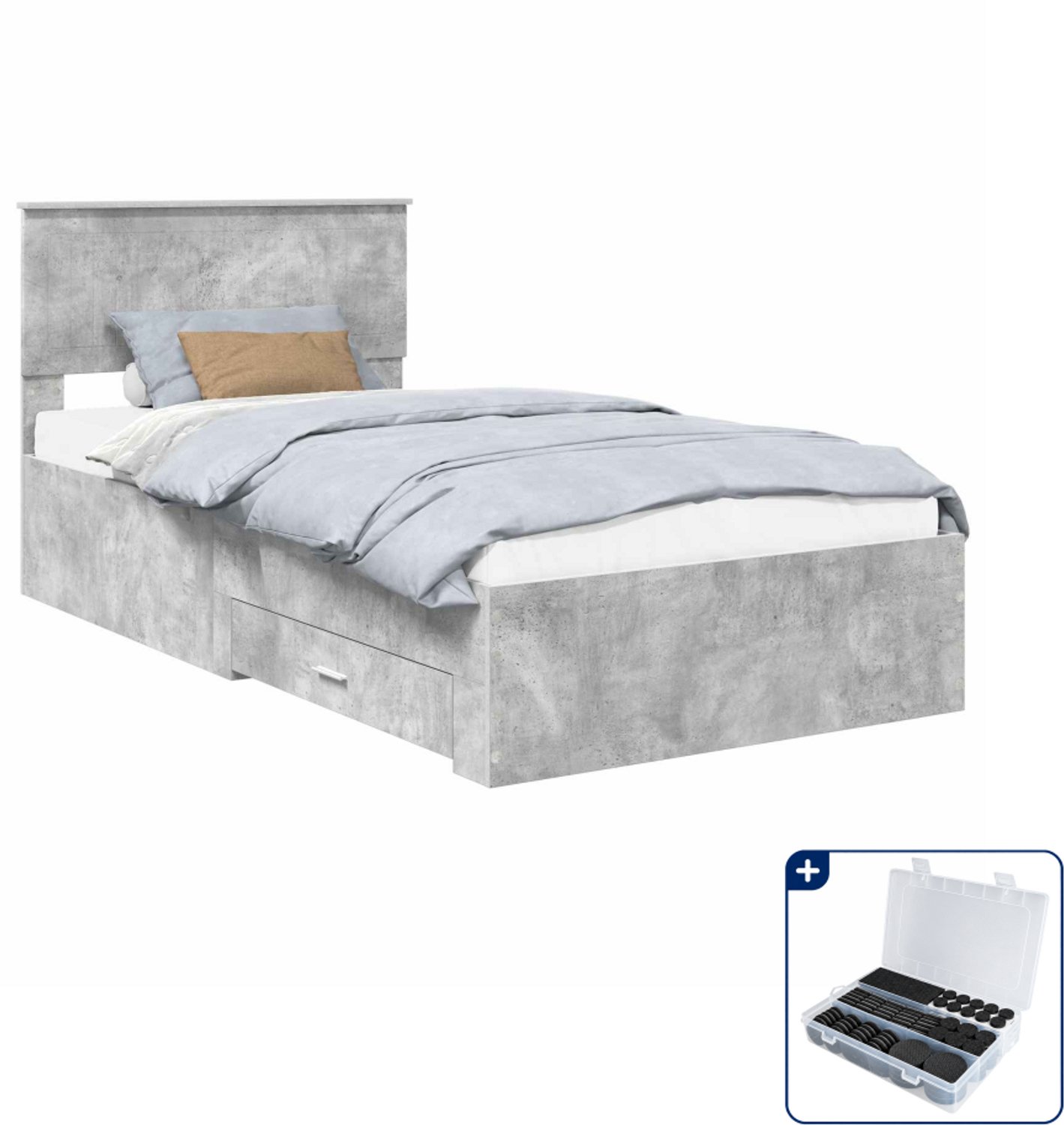 vidaXL Bedframe met lade - 100 x 200 cm - bewerkt hout - betongrijs - Inclusief antikrasvilt 177-delig Bruin