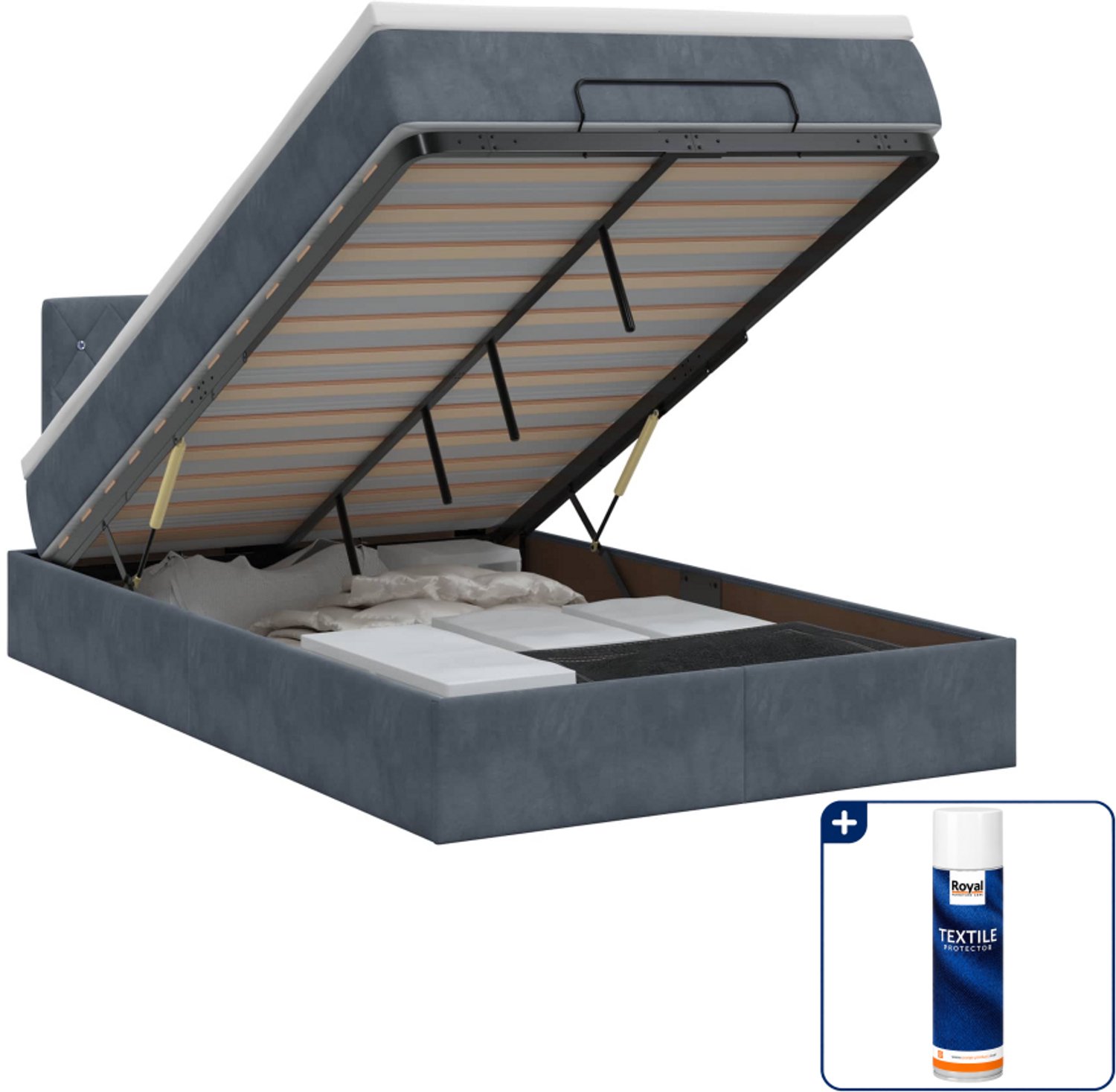 vidaXL Ottoman bed met matras - 120 x 190 cm - fluweel - donkergrijs - Inclusief textielbeschermer 500 ml Donker Grijn