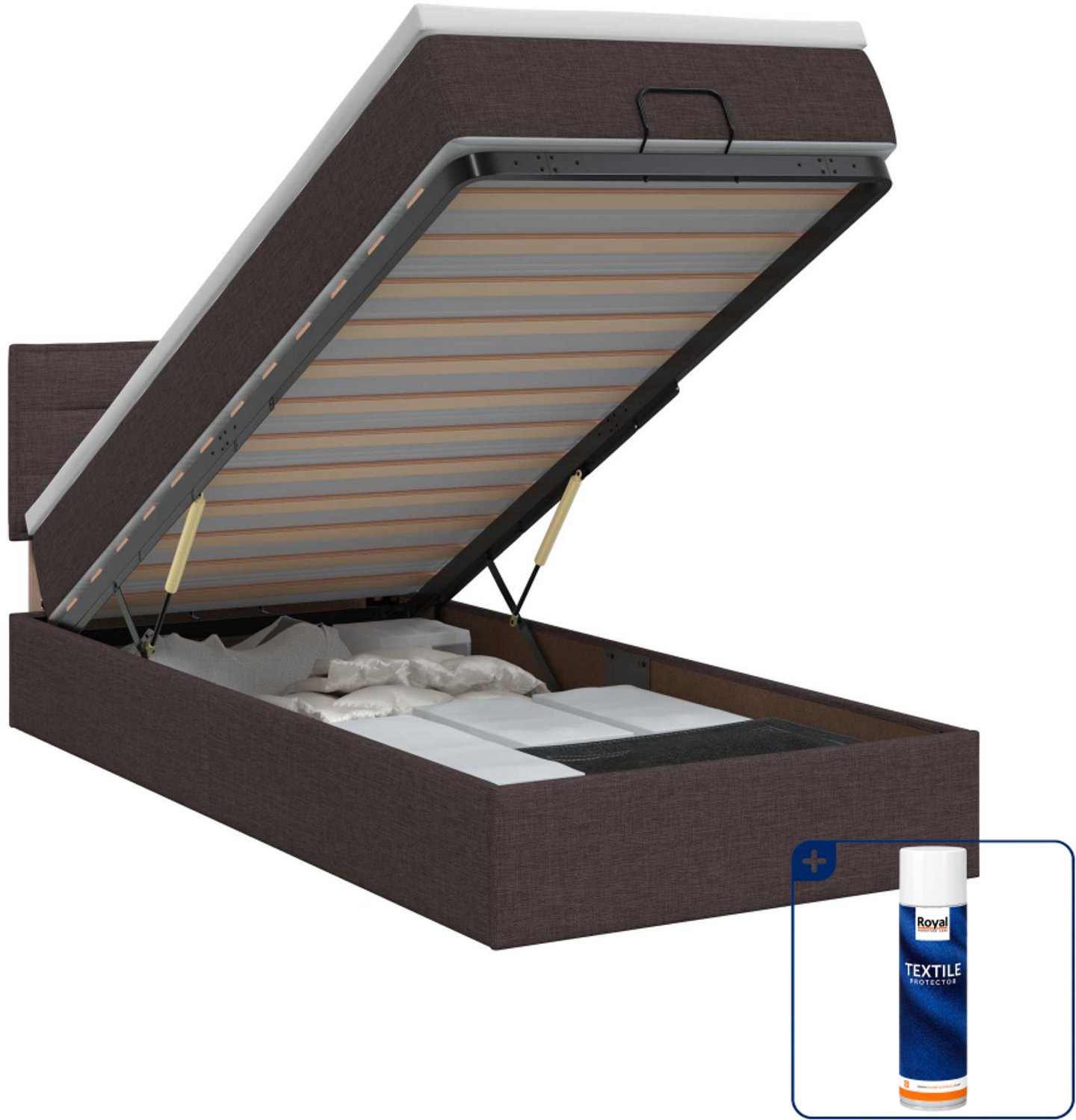 vidaXL ottoman bed met matras - 90 x 200 cm - donkerbruin - Inclusief textielbeschermer 500 ml