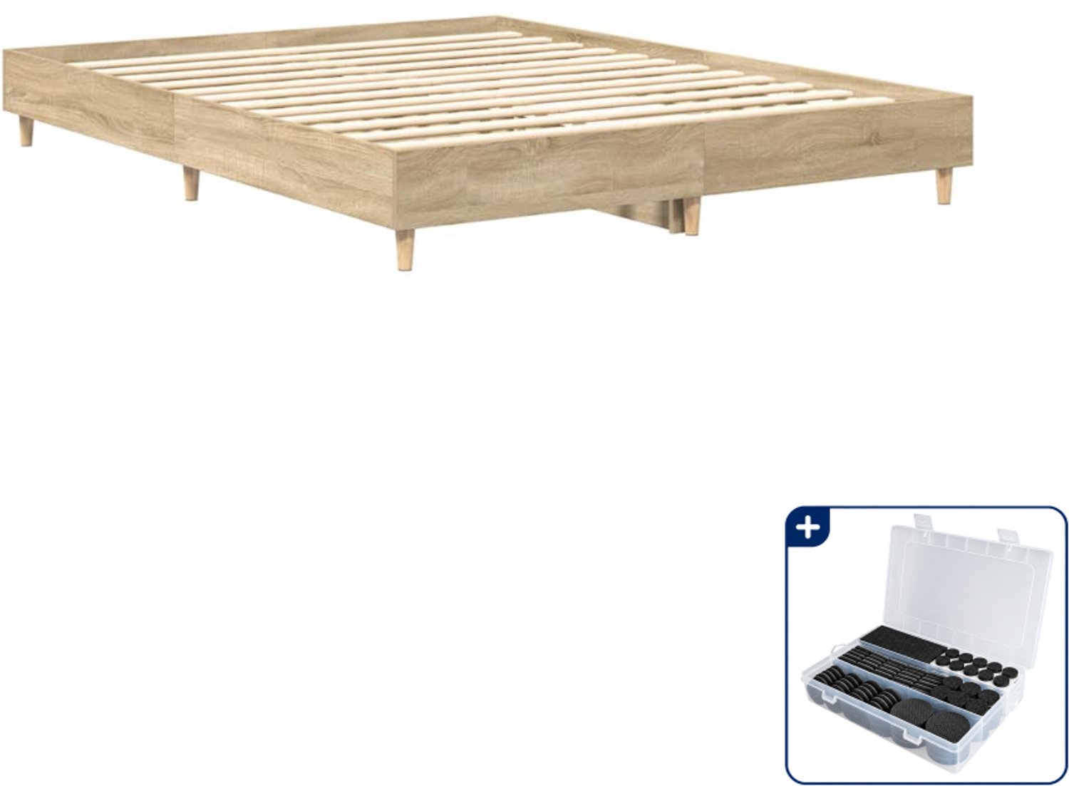 vidaXL bedframe - 152 x 203 cm - bewerkt hout - sonoma - Inclusief antikrasvilt 177-delig Wit