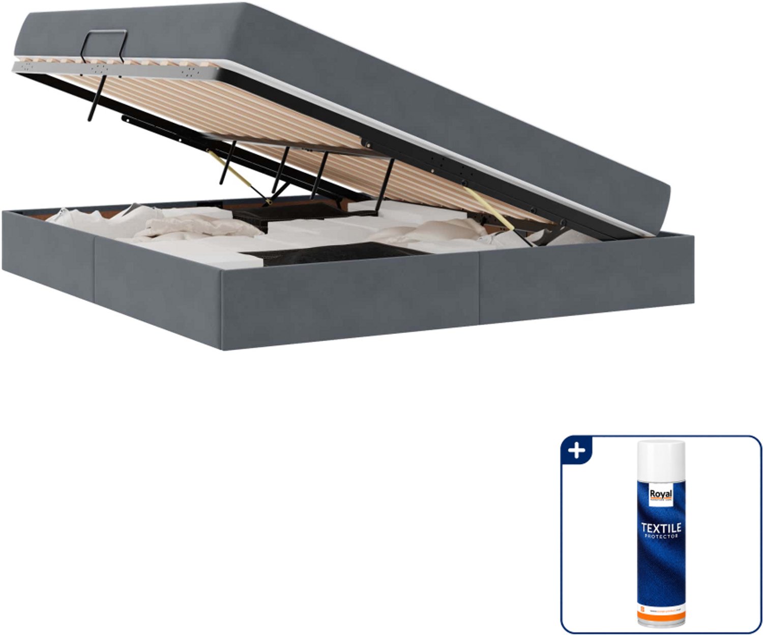 vidaXL opbergbed - queensize - 160 x 200 cm - donkergrijs - Inclusief textielbeschermer 500 ml