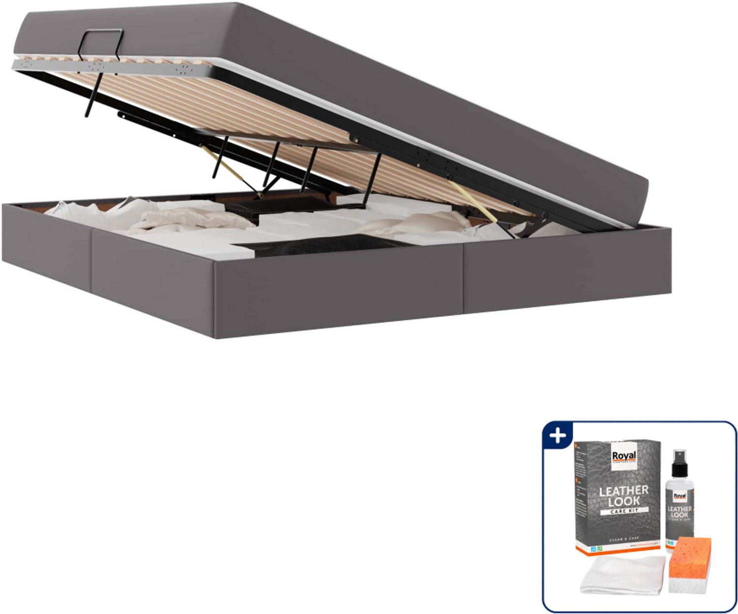 vidaXL Queensize bed met matras - 160 x 200 cm - grijs - Inclusief onderhoudsset voor kunstleer 150 ml Bruin