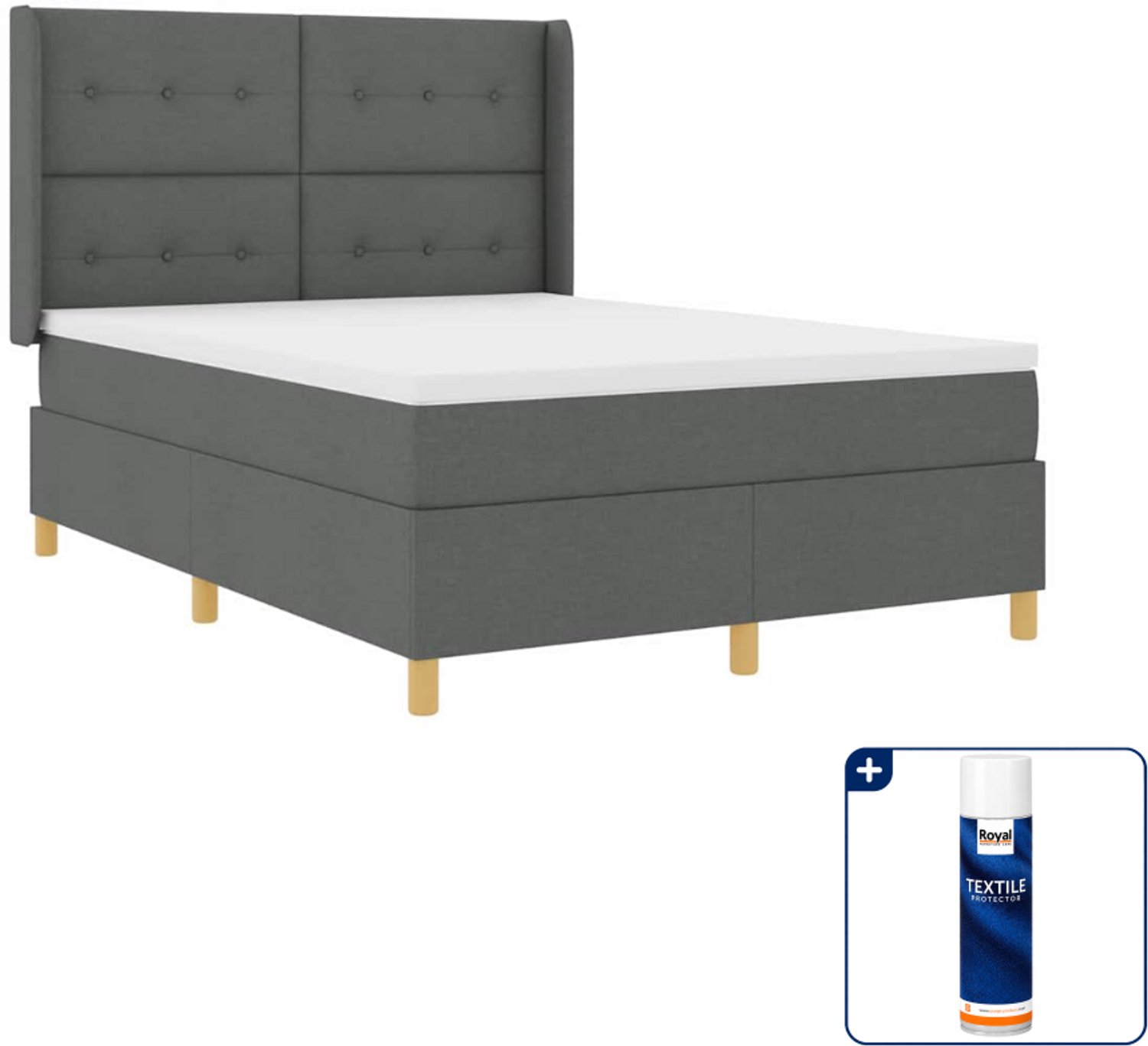 vidaXL boxspringbed met led - 140 x 190 cm - grijs - Inclusief textielbeschermer 500 ml
