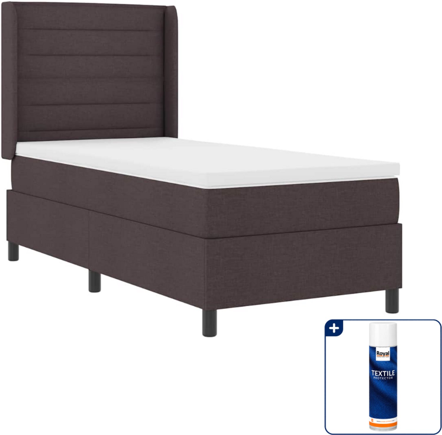 vidaXL LED boxspringbed met matras - 90 x 190 cm - donkerbruin - Inclusief textielbeschermer 500 ml