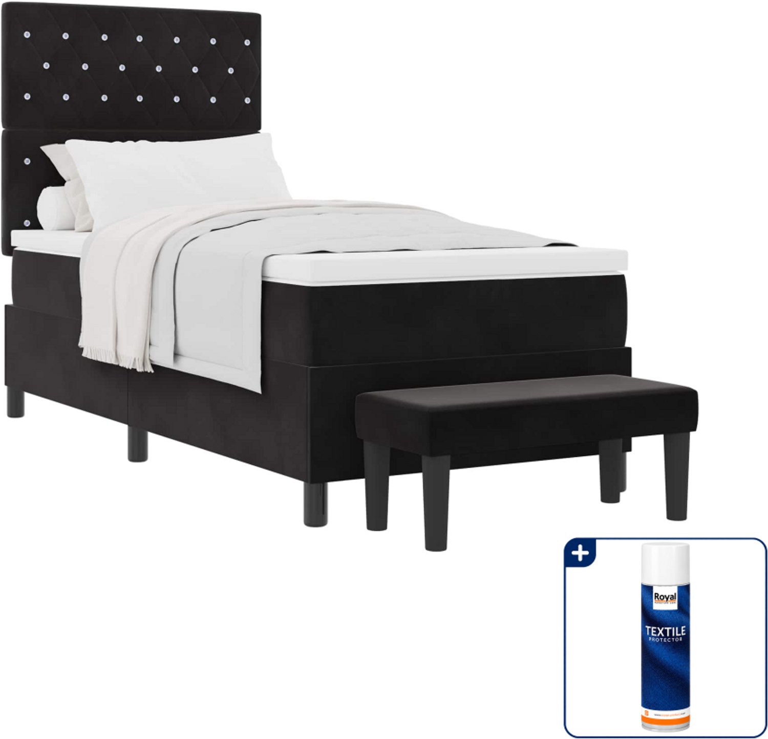 vidaXL boxspring - 90 x 200 cm - fluweel - zwart - Inclusief textielbeschermer 500 ml