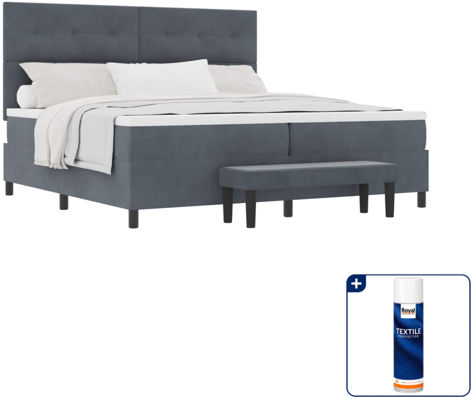 vidaXL boxspring - Super kingsize - 200 x 200 cm - donkergrijs - Inclusief textielbeschermer 500 ml