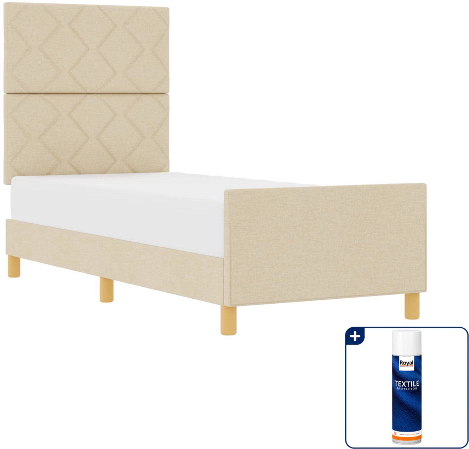 vidaXL bedframe 80 x 200 cm - stof - crème - Inclusief textielbeschermer 500 ml Wit