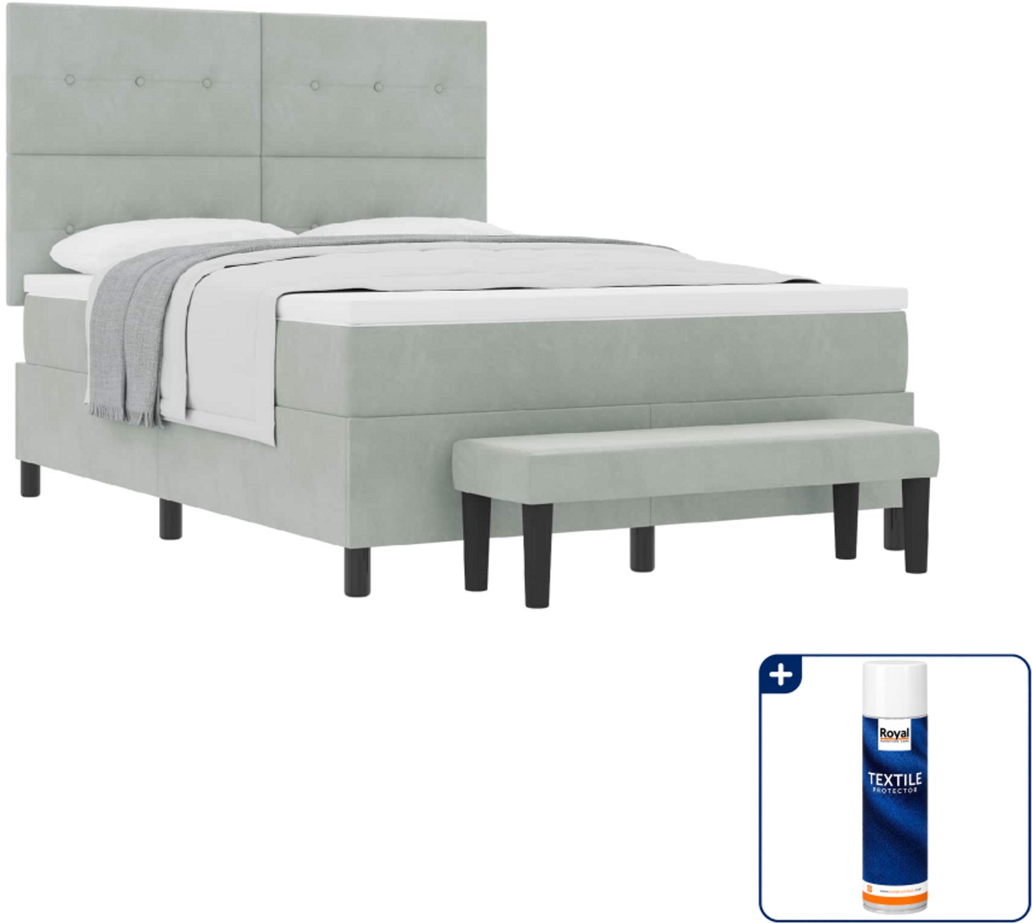 vidaXL boxspring bed - Small double - 140 x 200 cm - lichtgrijs - Inclusief textielbeschermer 500 ml