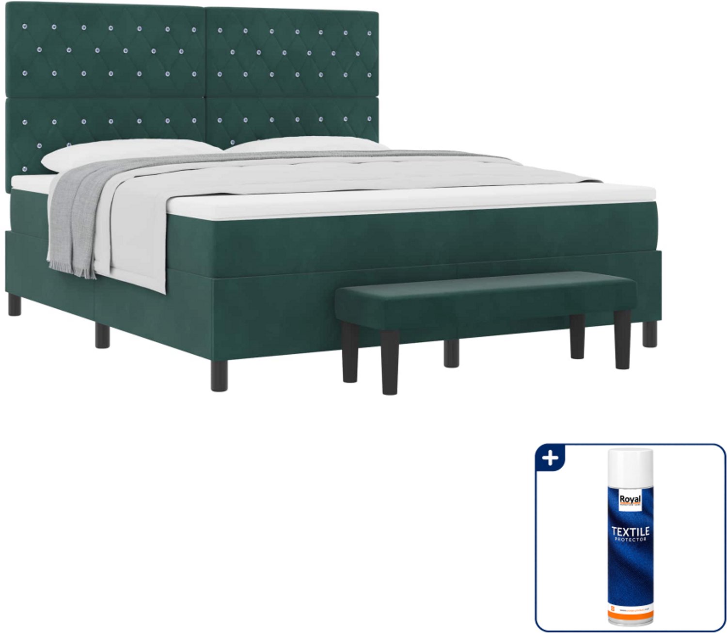 vidaXL boxspring bed - Kingsize - 180 x 200 cm - donkergroen - Inclusief textielbeschermer 500 ml