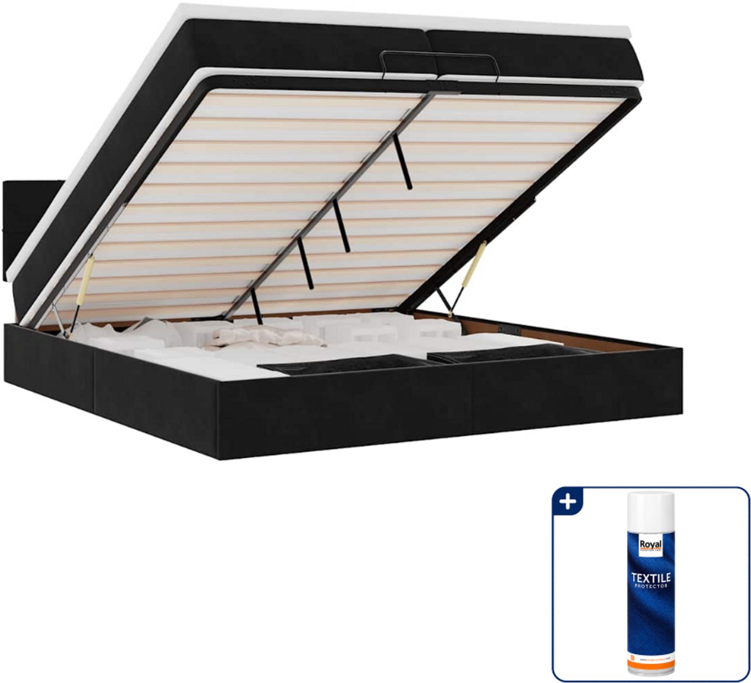 vidaXL Super kingsize ottoman bed met matrassen - fluweel - zwart - Inclusief textielbeschermer 500 ml
