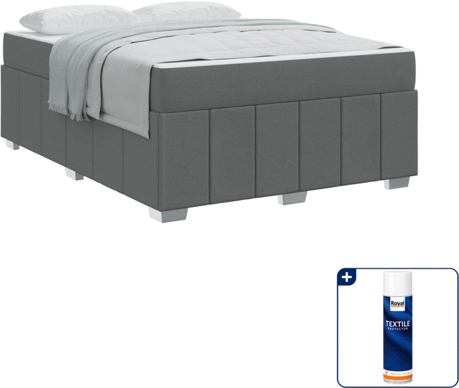 vidaXL boxspring - Queensize - 160 x 200 cm - stof - donkergrijs - Inclusief textielbeschermer 500 ml