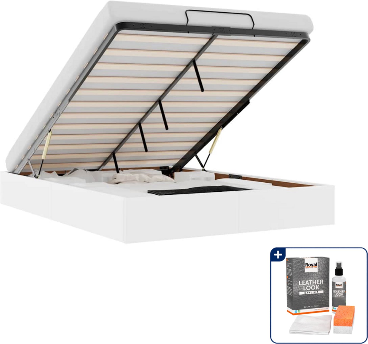vidaXL Bedframe Small double - 140 x 200 cm - kunstleer - wit - Inclusief onderhoudsset voor kunstleer 150 ml Taupe