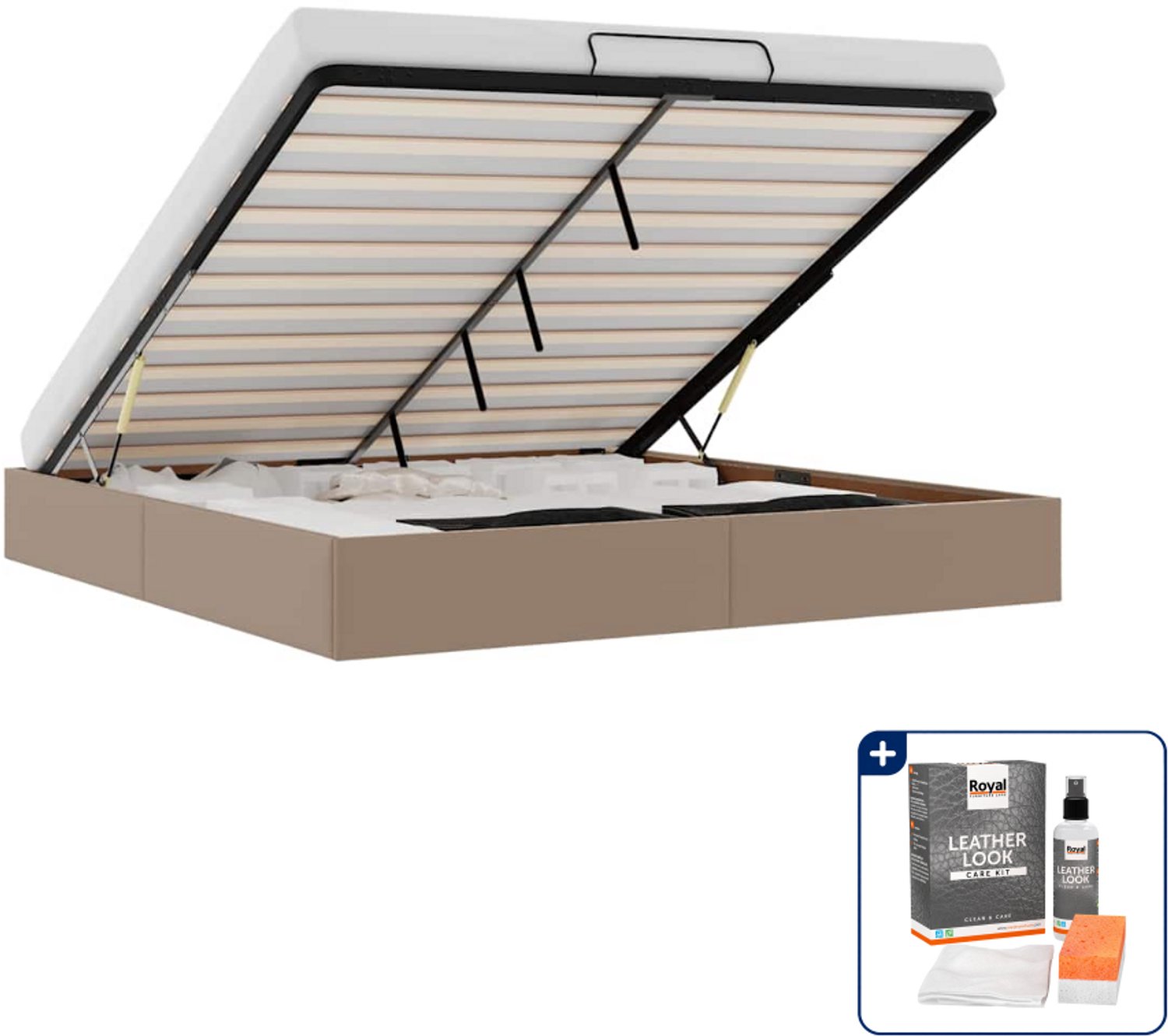 vidaXL Queensize bedframe - 160 x 200 cm - kunstleer - cappuccino - Inclusief onderhoudsset voor kunstleer 150 ml