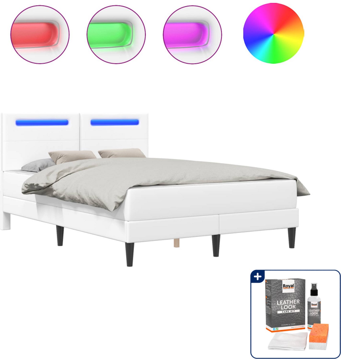 vidaXL Queensize bed met matras - 160 x 200 cm - kunstleer - wit - Inclusief onderhoudsset voor kunstleer 150 ml