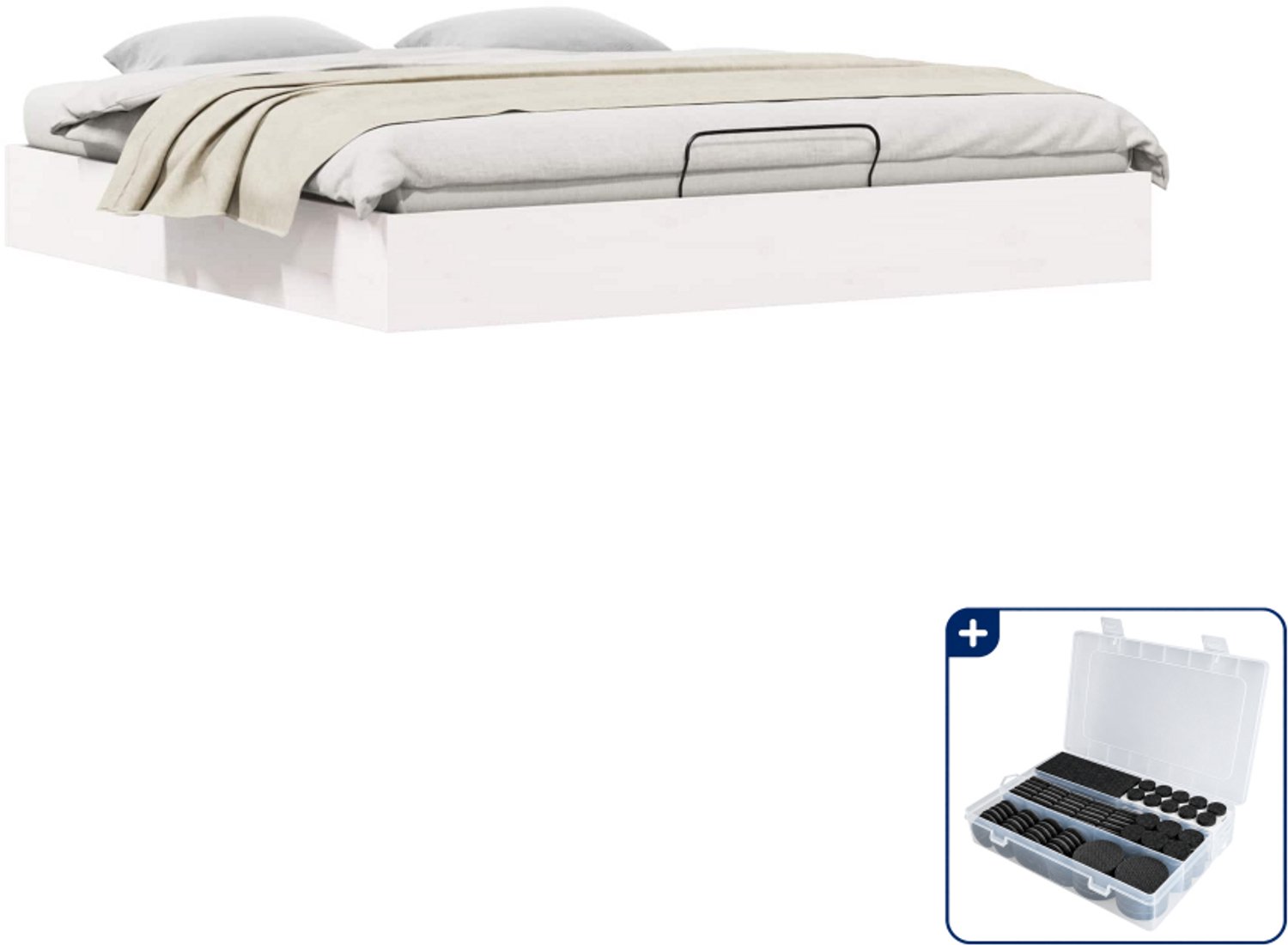 vidaXL Kingsize bedframe met opslag - 180 x 200 cm - wit - Inclusief antikrasvilt 177-delig Bruin