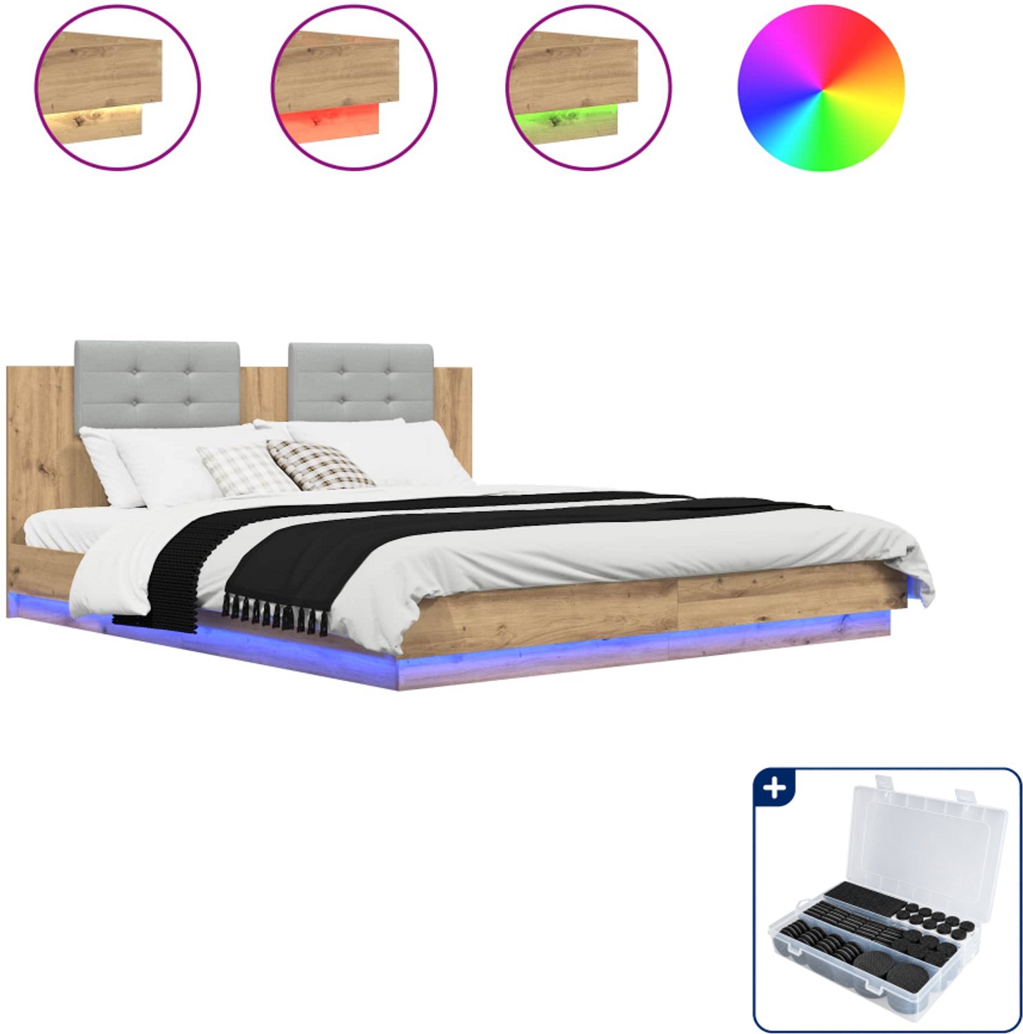 vidaXL bedframe - Kingsize - 180 x 200 cm - bewerkt hout - eiken - Inclusief antikrasvilt 177-delig Bruin