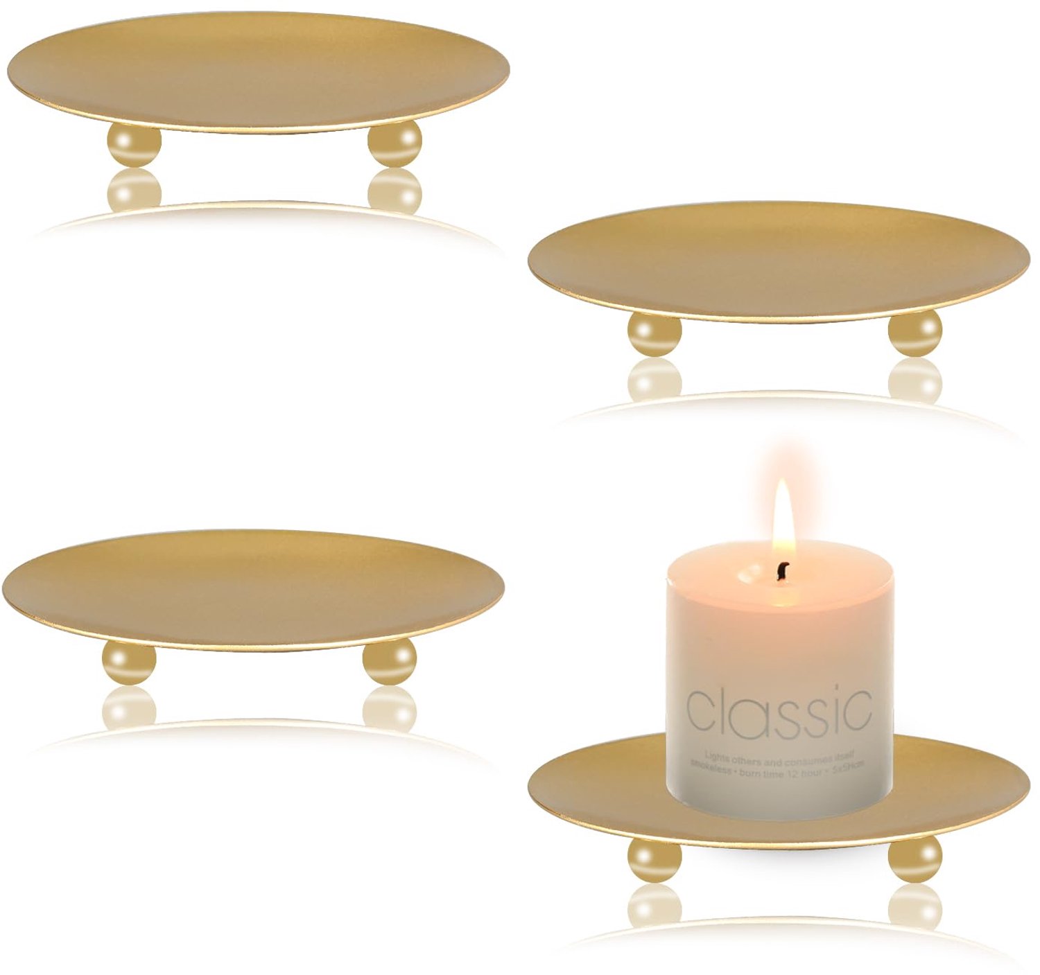 Famanu Set van 4 metalen kaarsenhouders voor stompkaarsen van 9 cm, ronde kaarsenschaal voor sfeervolle decoratie bij kerst en andere feestelijke gelegenheden wit