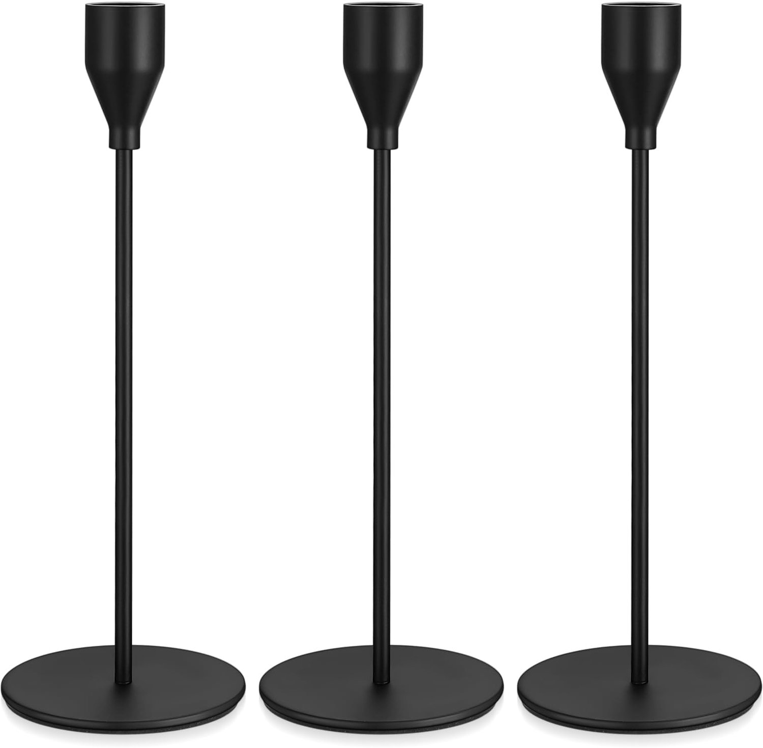 Famanu Set van 3 zwarte kandelaars van 24 cm, metalen kaarsenstandaards voor vintage decoratie, perfect voor bruiloften, diners en sfeervolle huisdecoratie