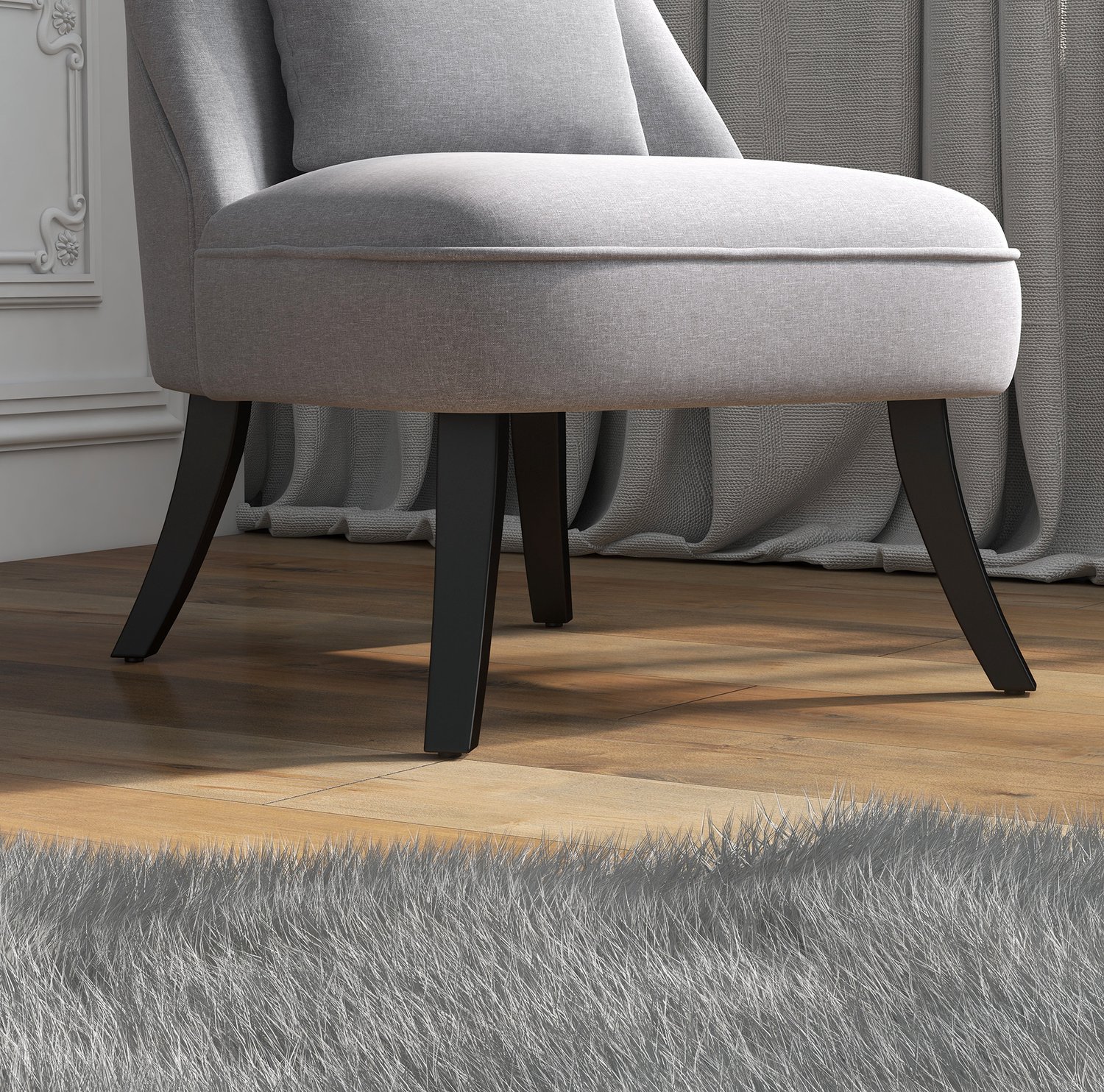 DESMIU Fauteuil 52,5 x 69 x 77 cm - Met Rugkussen En Wasbare Kussenhoes - Voor Slaapkamer En Kantoor - Linnen En Hout - Grijs