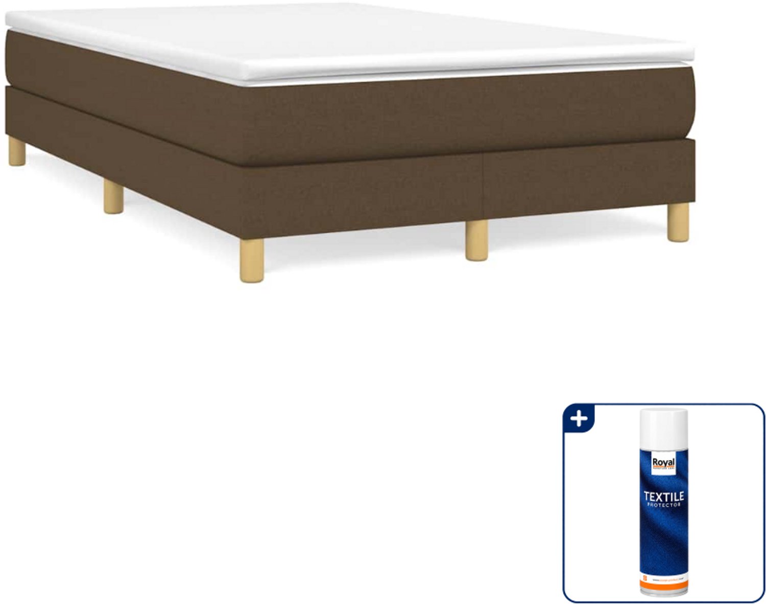 vidaXL boxspring bed - 120 x 200 cm - stof - donkerbruin - Inclusief textielbeschermer 500 ml Grijs