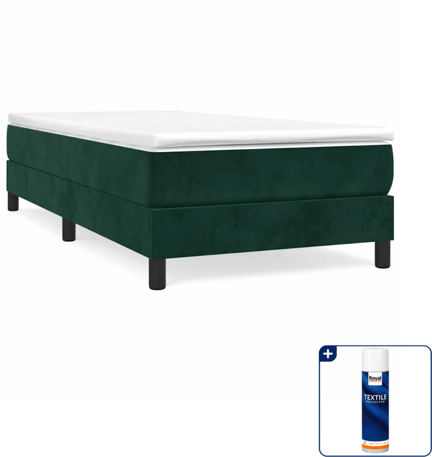 vidaXL boxspring bed - 90 x 190 cm - fluweel - donkergroen - Inclusief textielbeschermer 500 ml Crème