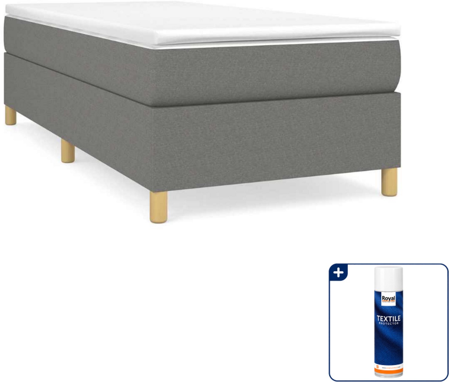 vidaXL boxspring bed - 90 x 200 cm - stof - donkergrijs - Inclusief textielbeschermer 500 ml