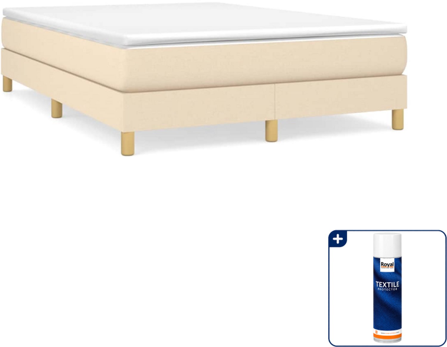 vidaXL boxspring bed - 140 x 190 cm - stof - crème - Inclusief textielbeschermer 500 ml Zwart