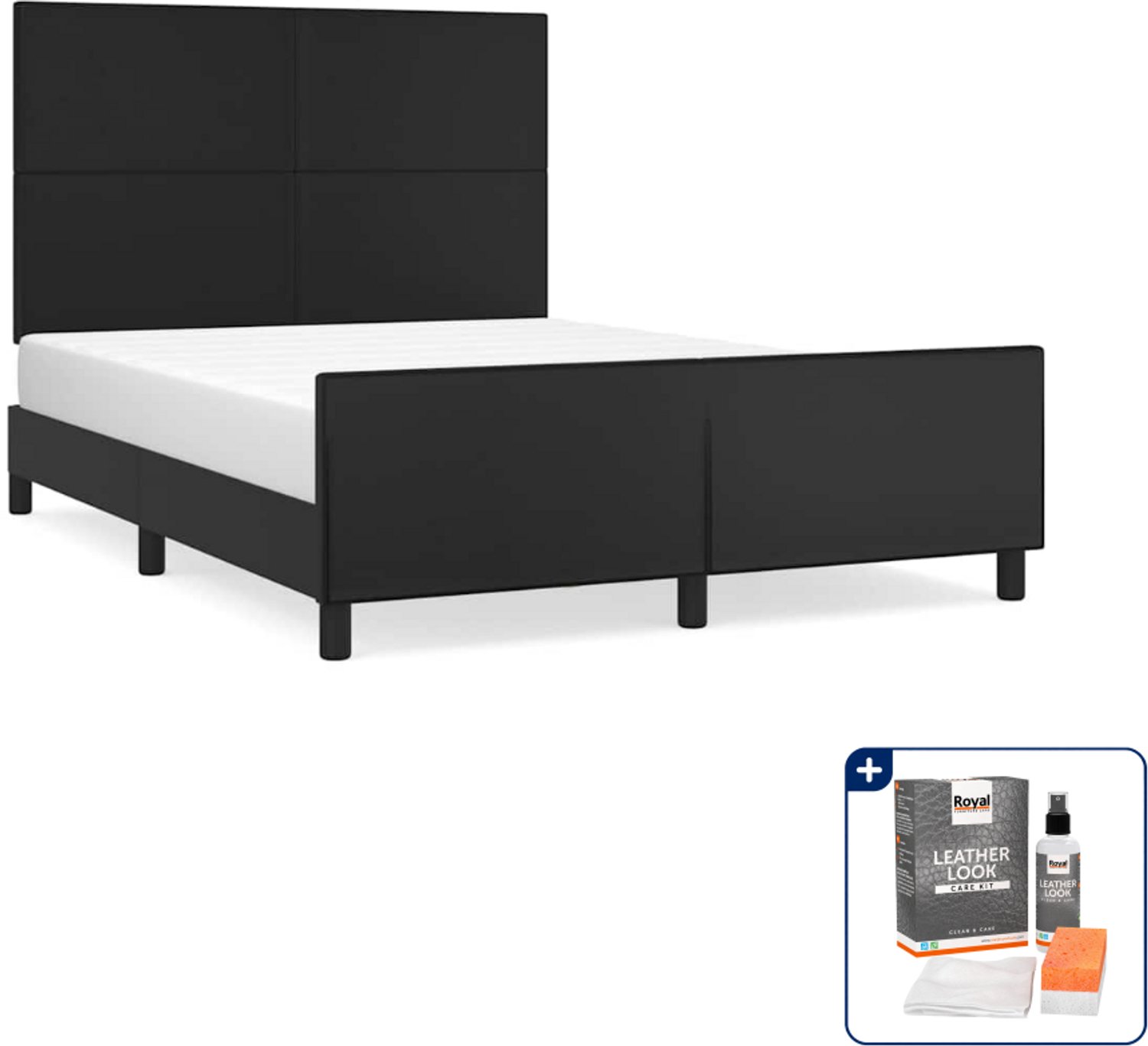 vidaXL bedframe - Small double - 140 x 200 cm - zwart - Inclusief onderhoudsset voor kunstleer 150 ml