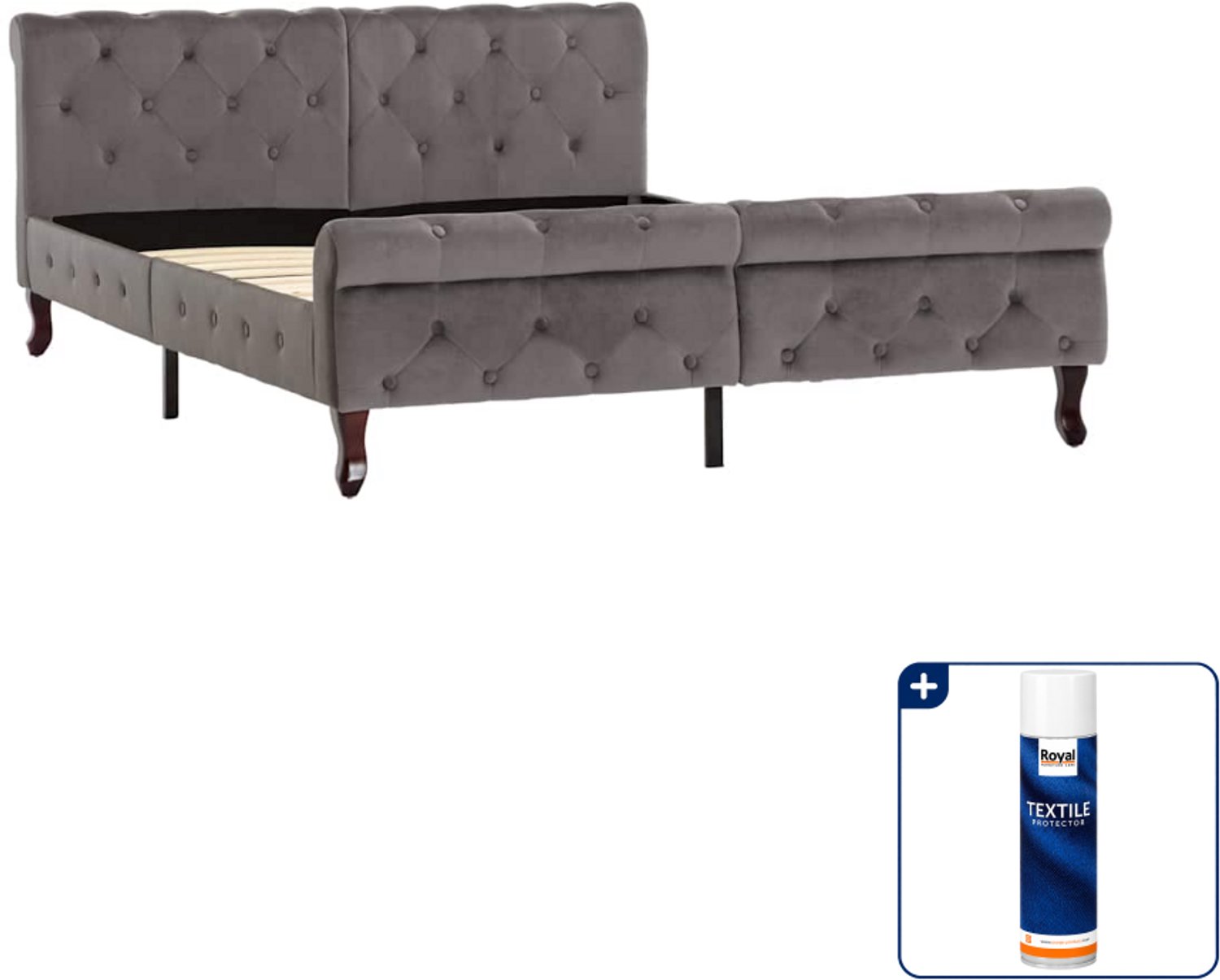 vidaXL Bedframe Small double - 140 x 200 cm - fluweel - grijs - Inclusief textielbeschermer 500 ml