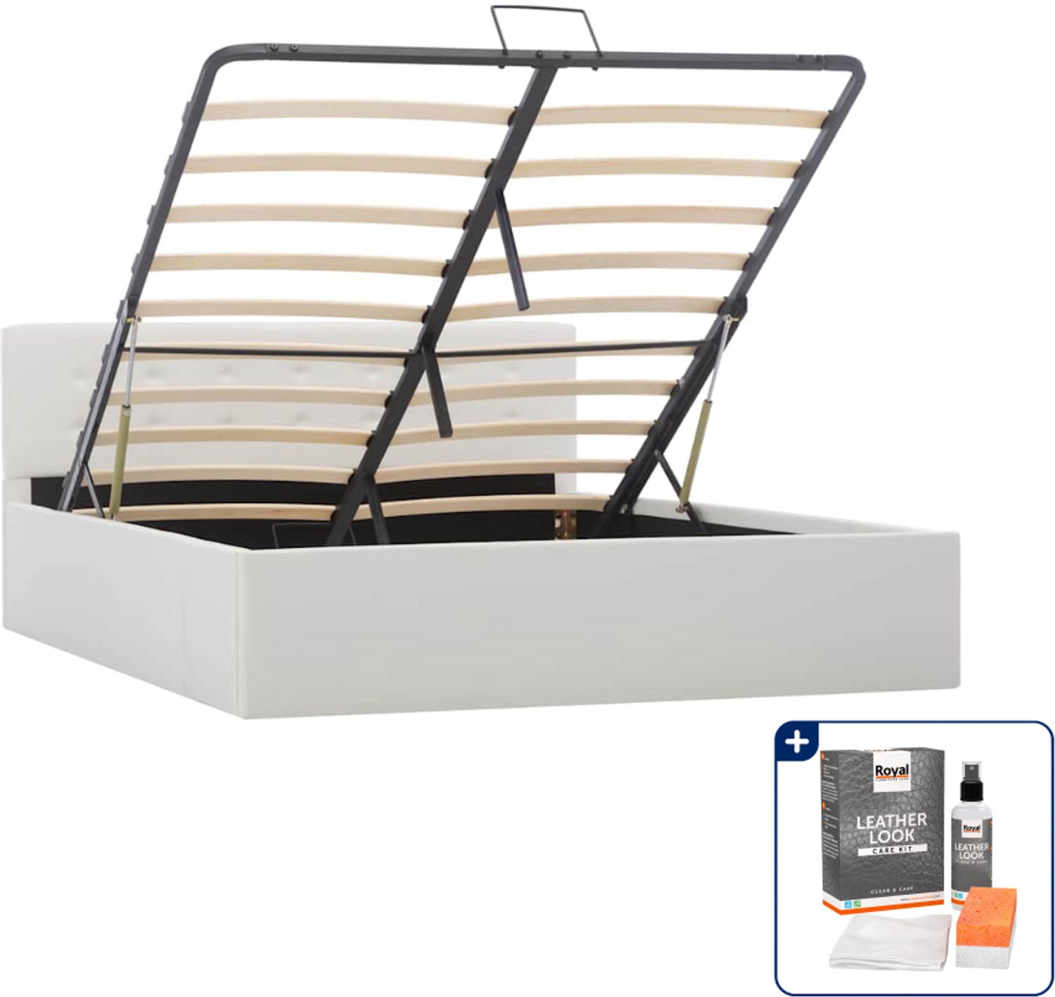 vidaXL bedframe - Small double - 140 x 200 cm - kunstleer - wit - Inclusief onderhoudsset voor kunstleer 150 ml