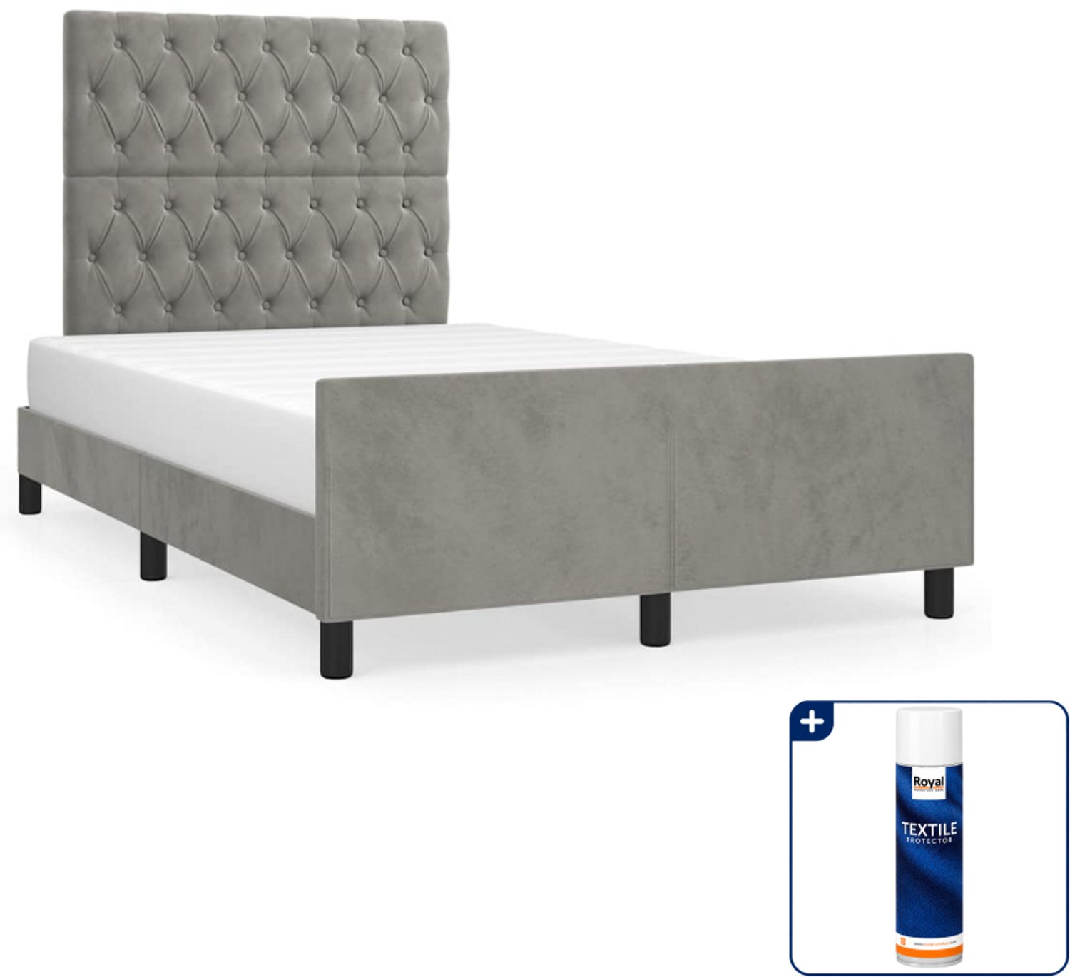 vidaXL bedframe - 120 x 200 cm - fluweel - lichtgrijs - Inclusief textielbeschermer 500 ml