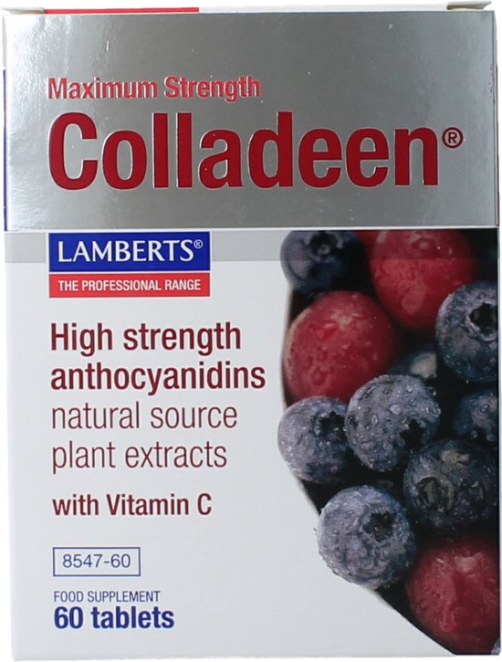Lamberts Colladeen supplementdoosje met rode en blauwe bessen, 60 tabletten, met vitamine C.